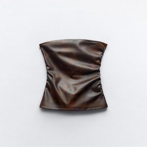 Zara Brown Faux Leather Strapless Top